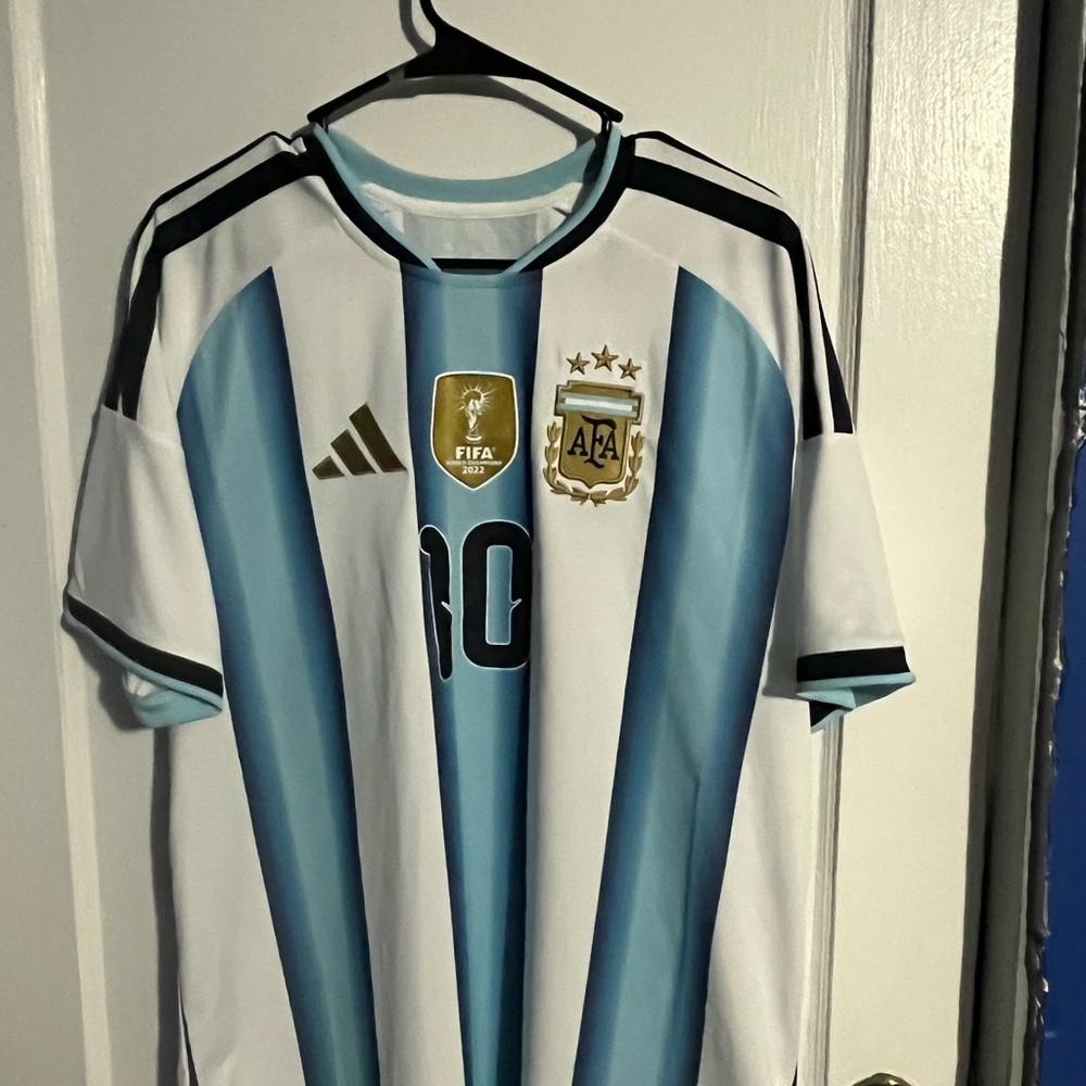 Lionel Messi Argentina xl Soccer Jersey with Blue and White Stripes